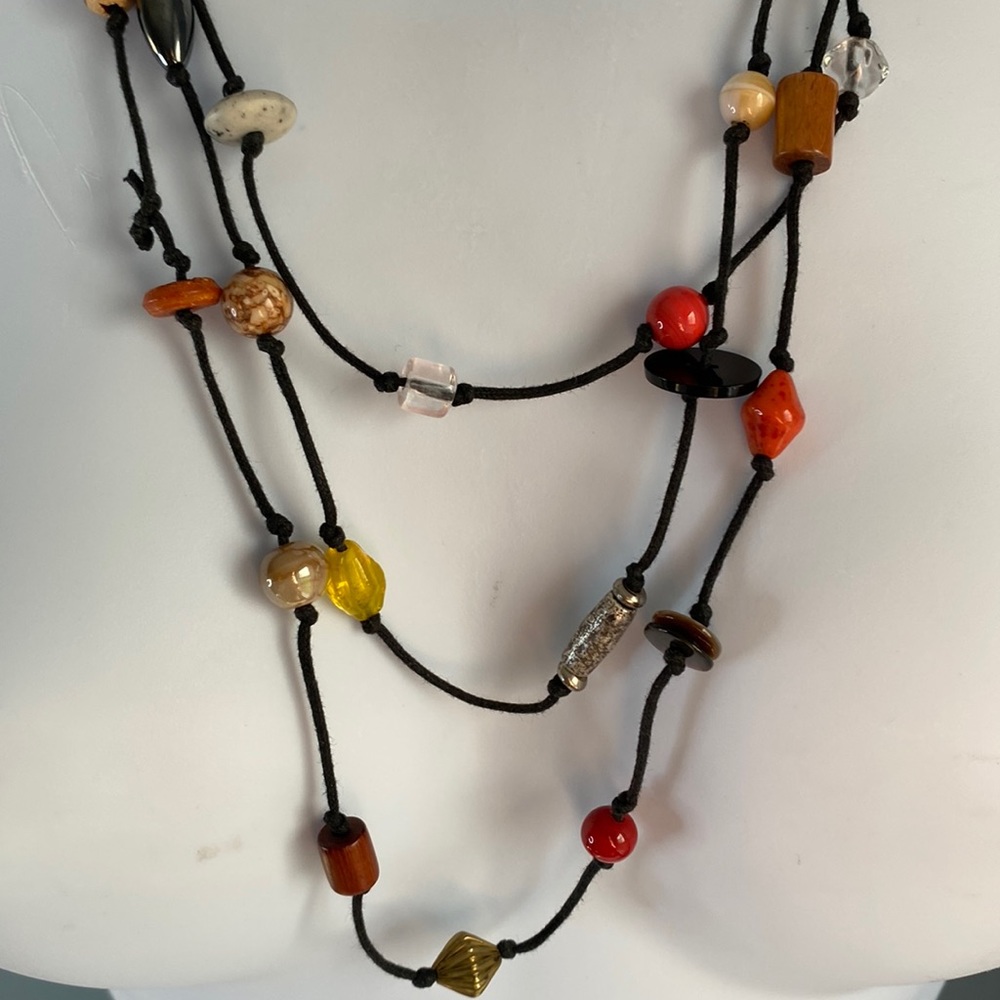 Knotted Leather Tribal glass bead Multicolored necklace